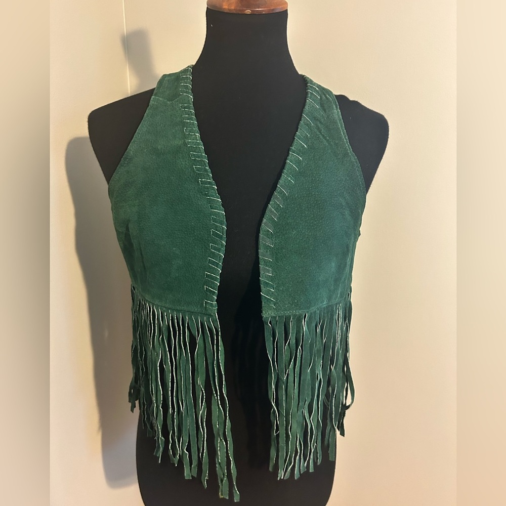 Green leather fringe vest